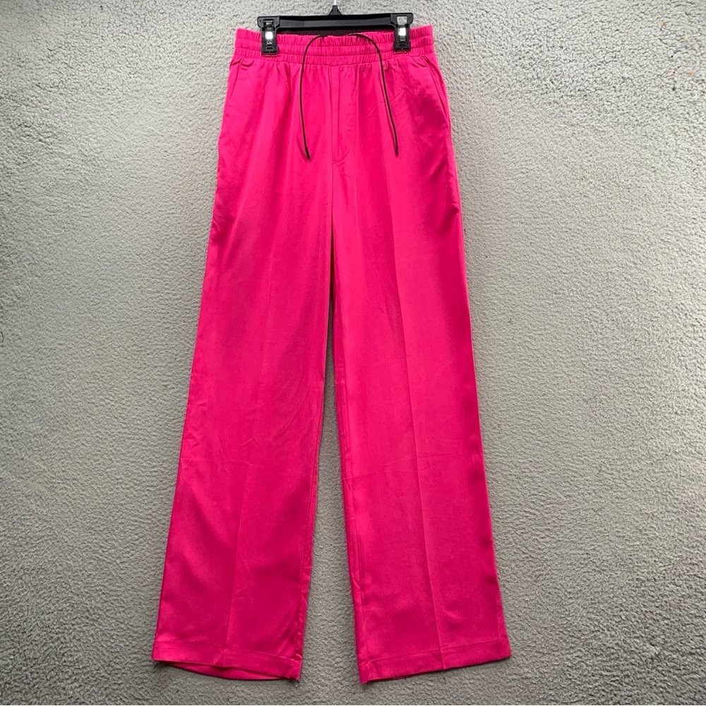 NWT Bobble Haus Women’s XS Hot Pink Flare Wide Leg Pull On Pants Slash Pockets